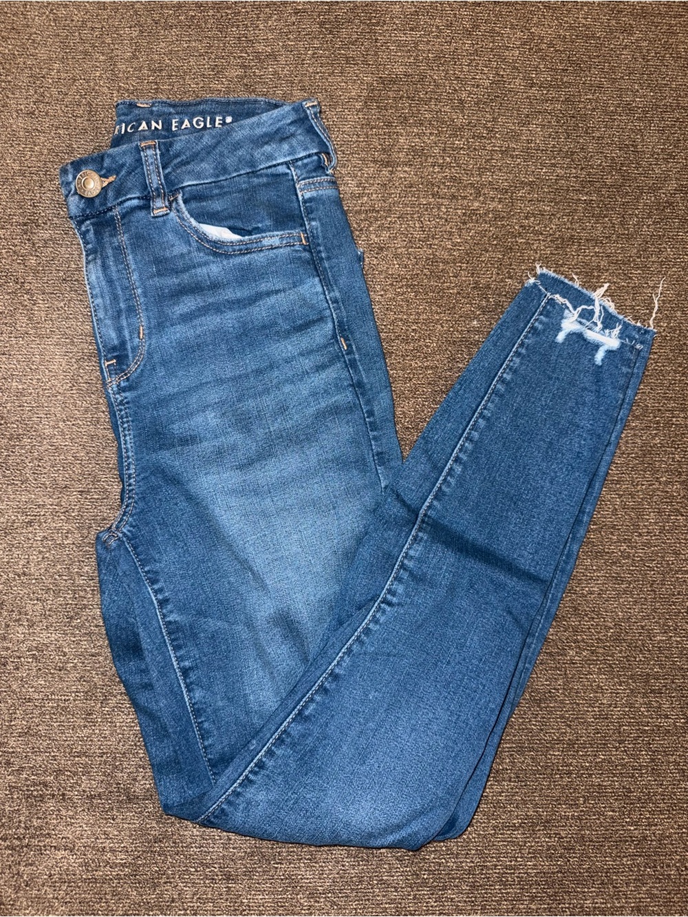 American Eagle Outfitters Skinny Jeans — Medium Blue with Frayed Hem